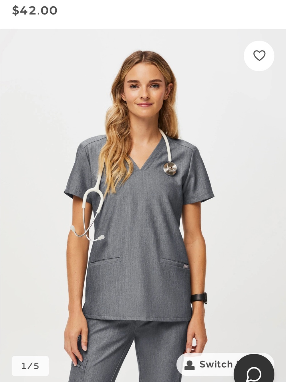 Figs Women's Gray V-Neck Scrub Top